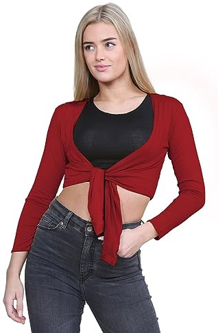 Hamishkane Ny enkel knytknut fram Bolero Shrug beskuren långärmad cardigan topp, vin, 38/40 SE
