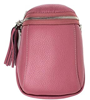 Made in Italy Damen Leder Tasche Umhängetasche Schultertasche Handytasche Geldtasche Ledertasche Crossbody Abendtasche Mini Bag Altrosa