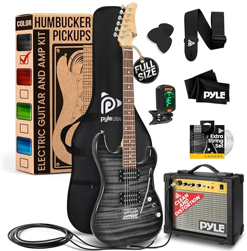 Pyle Electric Guitar, Complete Set, Full Size Guitar, 39/100cm- Guitars with Amp, Kit- for Beginners, w/Humbucker Picks, 10WAmplifier,Tuner,Strap,Extra Strings, Black Burst