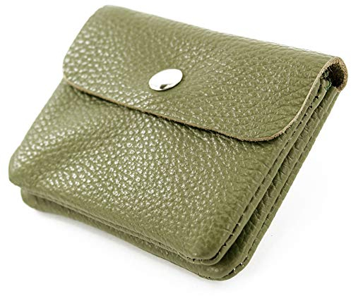 modamoda de P09 Damen Münzgeldbörse Geldbörse Portemonnaie Klein Leder Made in Italy P09, Farbe:Olivgrün