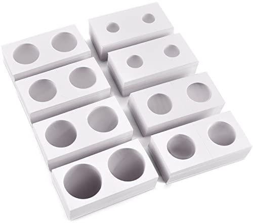 FULLCASE 400Pcs Coin Holders Cardboard Flips 2x2, 8 Sizes Collection Display Book for Collectors Collecting Protector Fits for 17.5, 20.5, 23, 25, 27.5, 31.5, 35, 40 Penny, Quarters, Medallions