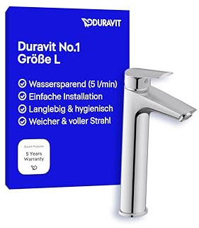Duravit No.1 Waschtischarmatur, Größe L (Auslauf Höhe 203 mm), Wasserhahn Bad, Waschbecken Armaturen, Chrom