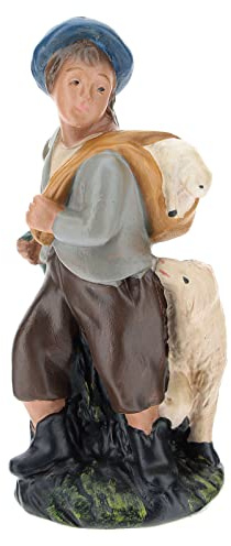 Boy with Two Sheep in Colored Plaster, for 10 cm Arte Barsanti Nativity