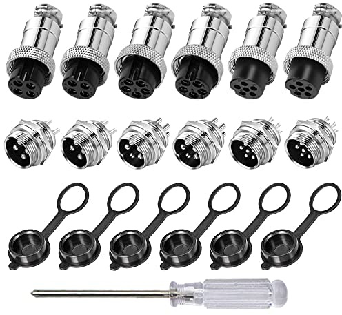 Aiqeer 6 Stück GX16 Aviation Stecker Set, 16 mm Gewinde Metall Luftfahrt Kabelverbinder, 5A Männlich Weiblich Luftfahrt Stecker Steckdose Kit (4 Polig/5 Polig/6 Polig)