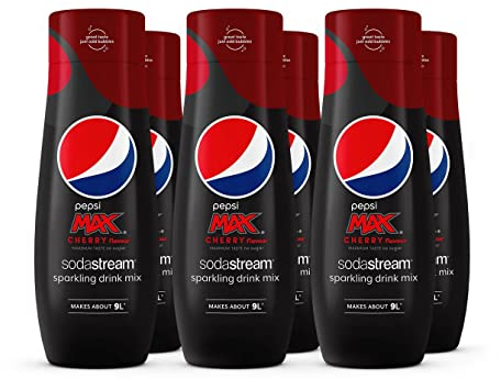 Pepsi Max Cherry, Soda Mix for Carbonated Low Calorie Cherry Cola Flavoured Drink, Official Sparkling Soft Drink Flavour with No Sugar – 440 ml, Pack of 6