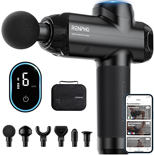 Massagepistole mit APP, RENPHO Bluetooth Massagegerät, Massage Pistole mit 2500mAh Akku und USB C Ladeanschluss, mit professionelle Massagekurse Erhältlich