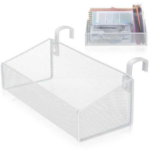 Alipis Bunk Bed Shelf Metal Mesh Hanging Storage Basket, White | Open-access organiser, 10.41 x 4.72 x 3.54 in, 1 piece, white, for bedside essentials and dorm rooms
