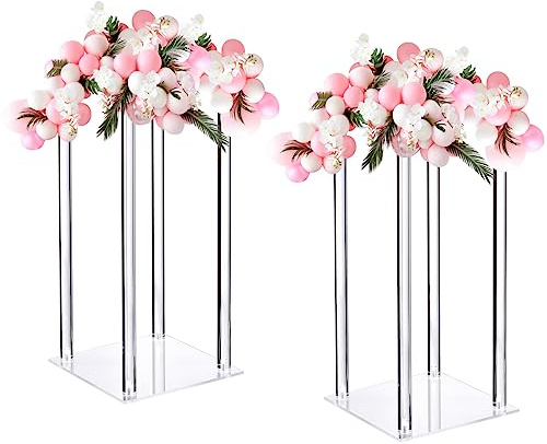 MECCANIXITY Wedding Flower Stand Vase Column, Acrylic Flower Stand 15.7 Inch Tall Flower Rack for Wedding Party Dinner Centerpiece Decorations, Pack of 2