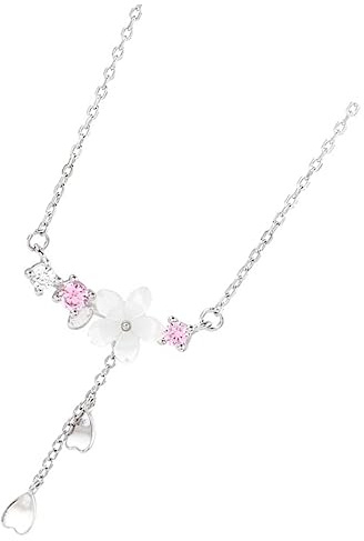 GALPADA Collier Fleur De Cerisier Japonais Collier De Chaîne Métallique Léger Avec Pendentif Bijou Esthétique Pour Femmes Cadeau Pour Anniversaire Noël Saint-Valentin