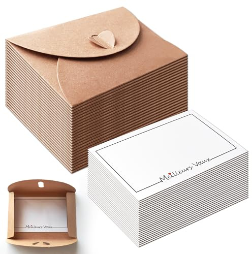 25 Pièces Mini Enveloppe Kraft avec 25 Cartes Vierges, 10.6×7.6cm Enveloppe avec Cartes Papier pour Noël Thanksgiving Invitation au Mariage Cartes Vœux Fête D'Anniversaire (Meilleurs Vœux)