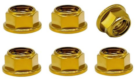 RISON-Titanium 6 Piezas Tuercas de Brida de Titanio M4, Tuercas Hexagonales con Reborde Tuerca de Bloqueo Hexagonal Autoblocantes Contratuercas para Rueda Dentada de Motocicleta, Bici