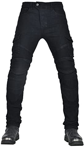 CFlong Motorrad-Jeanshose Für Herren/Damen, Sturzfeste Jeans Mit Geradem Bein Und 4 Arten Von Schutzausrüstung, Motorradhose Für Motorradrennfahrer (Schwarz,6XL)
