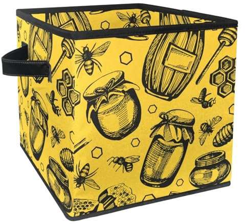 VAPOKF Boîte de rangement pliable en tissu, cube de rangement, organiseur, bacs avec poignées pour jouets, vêtements, livres, placard, chambre, maison – nid d'abeille et pot à miel