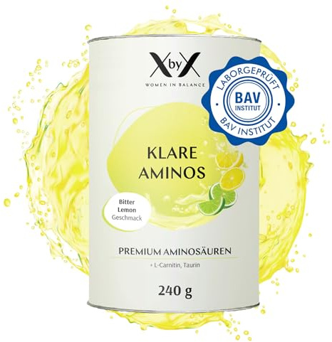 XbyX Klare Aminos EAA Pulver | Premium Aminosäuren Komplex | Vegan & ohne Zuckerzusatz | Bitter Lemon | Ideal für Sport & Erholung | Muskelaufbau¹ | Kalorienarm & Laktosefrei | 240g | 30 Portionen