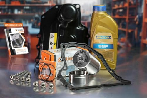 KITRONIC Druckspeicher Reparatursatz DQ200 für DSG, 7-Gang-Mechatronik Trockenkupplungsgetriebe 0AM kompatibel mit VW | Montageschlüssel, Dichtung, Ölwanne & 1L Ravenol Öl inkl. Alu Schrauben | YMZ111