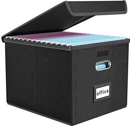 Okydoky Ablageboxen mit Deckel,A4 Hängemappenbox aus Faserplatte und Papier in stilvoller Leinenoptik, Geeignet für Haus und Büro, und Datei Ablageboxen(Black)