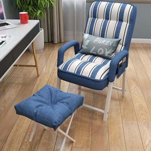 WaaYb Sofá Cama Convertible, sillón Plegable para el Suelo, sillón Interior con otomana, cómodo sofá de Lectura con Bolsillos Laterales para Dormitorio, Sala de Estar Blue+Stripes