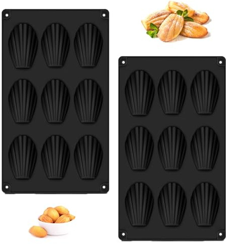2 Pezzi Stampi per Madeleines in Silicone,Nero Madeleines in Silicone, 9 Fori Stampi per Madeleines in Silicone, Madeleines in Silicone per Cioccolato, Madeleine, biscotti, Torte, Brownies