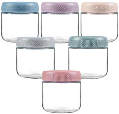 Siocok 6 Pack 16oz Glass Jars with Lids, Reusable Small Mason Jars for Overnight Oats, Canning, Food Prep, Yogurt, Spice, Fruit, Sauce, Cereal, Snacks