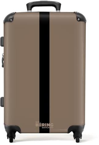 NoBoringSuitcases© Reisekoffer 67cm Reisetasche | 72L - Großer Hartschalenkoffer mit Rollen, Leichtgewicht Trolley, Koffer Groß für 20kg Gepäck mit Gestreift Motiv - Beige,