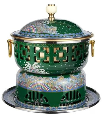 GAROEN Chafing Dishes Single Person Small Hot Pot Cloisonne Copper Hot Pot, Commercial Household Cooking Pot, Anti Scalding Handle,A (D)