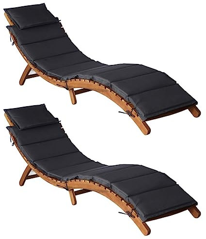 ShGaxin Sonnenliegen mit Auflagen 2 STK. Dunkelgrau Massivholz Akazie, Gartenliege, Liegestuhl, Sonnenstuhl, Sonneninsel Outdoor, Liegen, Gartenmöbel, Bäderliege, Relaxliege - 3155472