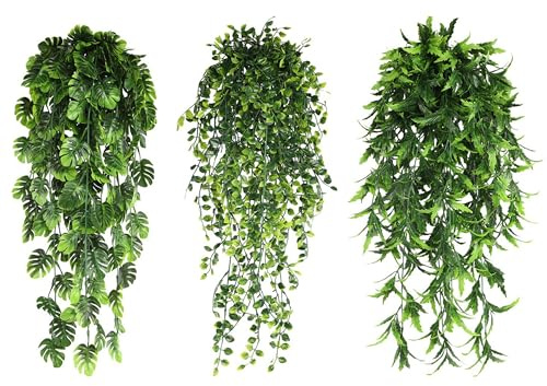 duoyif Plantas Artificiales Colgantes 3 Piezas 65 cm, Enredadera Planta Artificial Colgante Hiedra Verde, Plástico Planta para Exterior Interior Balcón Jardín Oficina Decoración Pared (Hiedra)