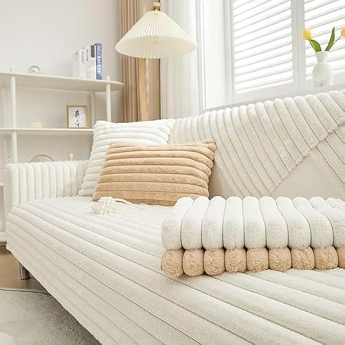 Aocase U Form Couch üBerzug PlüSch, Couchschoner SitzfläChe rutschfest, Sofabezug Ecksofa L Form Samt, Sofa üBerzug Ohne Armlehne, Couch üBerwurfdecke, Sofa Schutz Katzen/Hund,Weiß,90×240cm