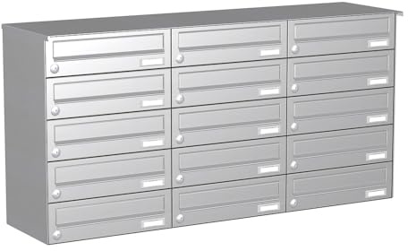 KNOBLOCH Briefkastenanlage | Aufputz | 15-Fach | Edelstahl | waagerecht | optional 2. Namensschild & 3 Schlüssel