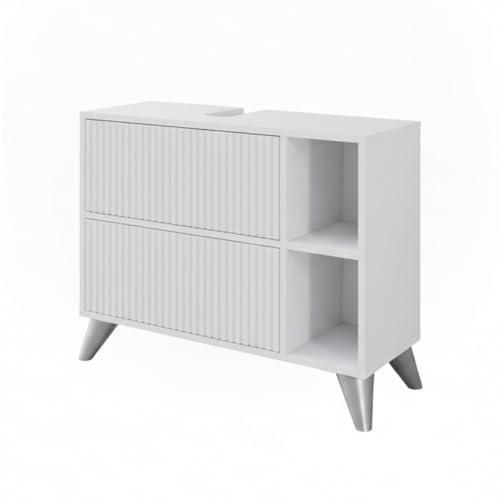 Vicco Waschbeckenunterschrank Leano, Weiß, 80 x 62 cm | mit 2 Schubladen, zur Aufbewahrung von Badutensilien und Handtüchern geeignet