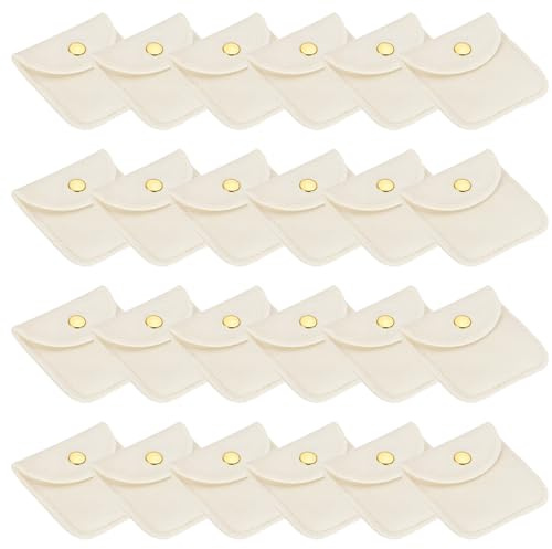 PATIKIL 3x3 Inch Velvet Jewelry Pouches, 24 Pcs Jewelry Packaging Gift Bags with Snap Button for Bracelet Necklace Rings Watch, Beige