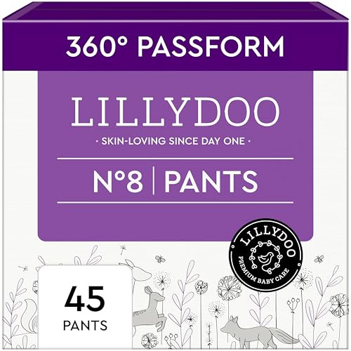 LILLYDOO Baby Windeln Pants - Größe 8 (17+ kg), Halbmonatsbox (45 Höschenwindeln), Sicherer Auslaufschutz - Hautfreundlich, Weich & Ohne Lotionen für empfindliche Haut, Dermatologisch getestet