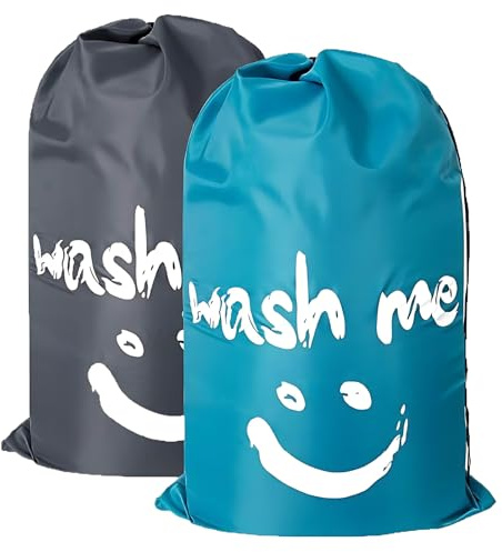 2 Stück Wäschesack, 61x92 cm Wäschebeutel Schmutzwäsche, Wäschesack Camping, Blau und Grau, Oxford-Stoff, Ideal für Reisen und Studentenwohnheim