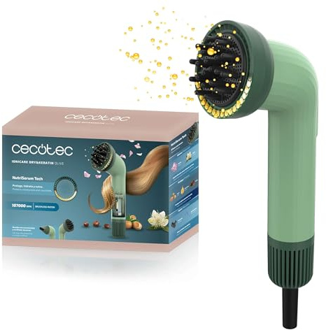 Cecotec IoniCare Dry & Keratin hårtork, oliv, 1 200 W, 1 7 000 varv/min, borstlös motor, jonfunktion, huvud med NutriSerumteknik och hårda tänder, koncentrerande huvud, grön