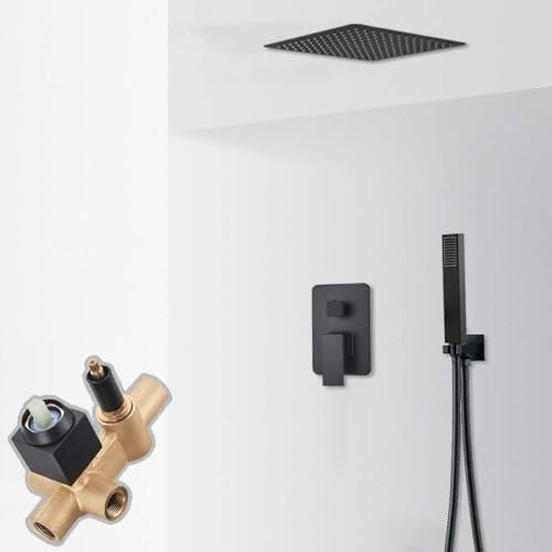 Sistema Doccia Rubinetto Doccia A Soffitto Nero Opaco Cascata A Pioggia Sistema Doccia A Soffitto con Miscelatore per Acqua Calda Fredda A 3 Vie Doccia da Bagno, 2-Way 12inch