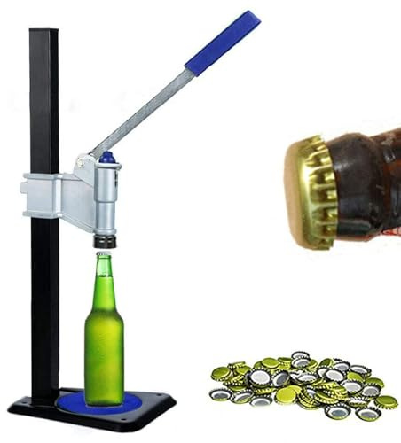 Manuelle Flaschenverschluss-Maschine für Limonaden- und Glasflaschen, verstellbare Höhe, rutschfestes Pad, perfekt für selbstgebraute, alkoholfreie Getränke, Kronenverschluss, Blau