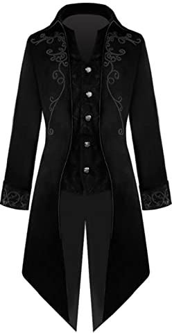 Steampunk Herren Jacke Gothic Mantel Frack Mittelalter Kleidung Vintage Renaissance Viktorianisches Gehrock Smoking Uniform für Halloween Kostüm Vampir Cosplay Karneval Kostüme Themenparty