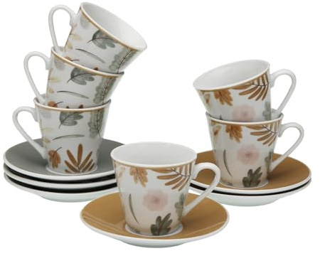 Versa Set de 6 Tazas de café con Plato Tabitha, Medidas (Al x L x An) 6 x 5,8 x 5,8 cm, Color Gris