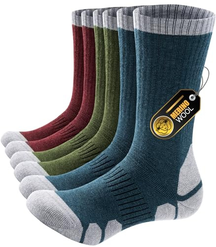 PULIOU Calcetines de Lana Merino Hombre Mujer, 3 Pares Térmicos Invierno, Ideales para Esquí, Nieve y Regalo