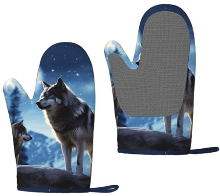 Silicone Oven Mitts Pair Heat Resistant Barbecue Gloves Non-Slip Grip Oven Glove wolfs Oven Mitts Soft Baking Gloves Waterproof Non-Slip Kitchen Mittens for Baking Cooking BBQ