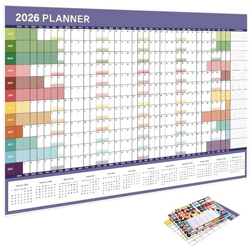 Väggkalender 2026 - väggdagbok med självhäftande etiketter och landmärken 73 x 51 cm - månadskalender | för hemmastudier sport arbete semester