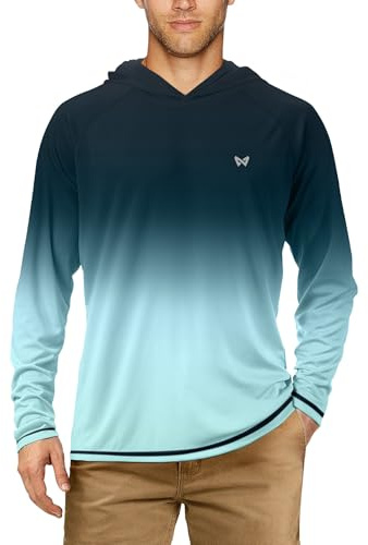 WISMBOX Men's UPF 50+ Sun Protection Hoodie, Quick Dry Lightweight Long Sleeve Rash Guard for Running Fishing & Outdoor Sports