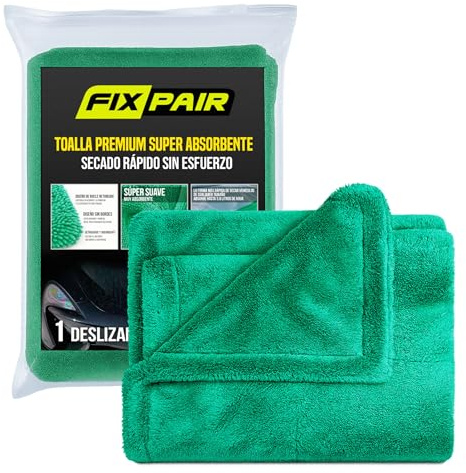 FIXPAIR Toalla Secado Coche 90x60 cm 1400 gsm Doble Cara – Microfibra Coche XL Ultra Absorbente Sin Marcas – Ideal para Limpieza Coche Profesional