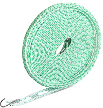 Clothesline 10m (394in), Extra Strong & Water Resistant Washing Line, Adjustable Windproof Clothesline with Hooks, Rot & Mould Resistant, for Indoor Outdoor Laundry, Camping Essentials, Green & White