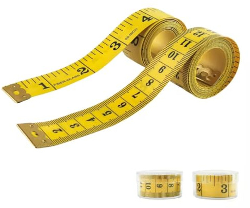 2 metro a nastro da 150 cm/60 pollici, colore giallo, in scatola di plastica, metro a nastro double face con indicazione in cm/pollici, morbido metro a nastro per sartoriale e misurazione del corpo