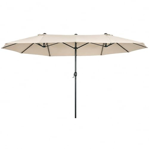 Ombrellone Doppio Da Giardino Parasole 4.6 x 2.4 M Per Esterno Piscina Terrazzo Con Palo In Acciaio E Tessuto In Poliestere Impermeabilie Anti UV Apertura A Manovella Colore Beige