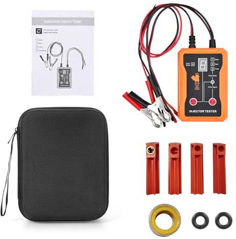 ZDETGU Bränsleinsprutningstestare och -rengörare med 8 Pulslägen, Dubbla Utgångar (Orange) | Kompatibel med 12V EFI/GDI-injektorer, ABS-material, LCD-skärm, Kortslutningsskydd, 29,92 Tum Nätsladd