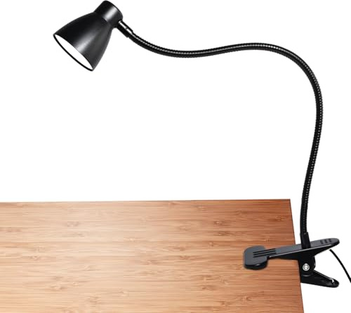 CeSunlight CRI 90+ Eye-Care Clip Light for Reading, 6W Small Clamp Lamp for Desk, Flexible Gooseneck Clip Lamp for Bed Headboard with 3 Color Modes & 10 Brightness(Adapter Include)
