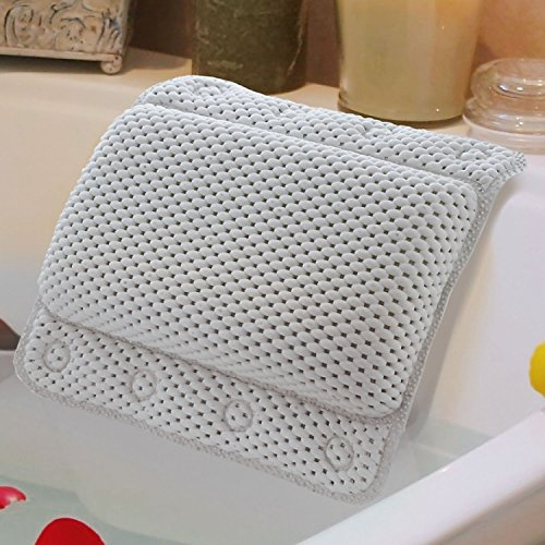 Taylor & Brown Bathtub Pillow, Luxury Relaxing White Soft Non Slip Cushioned Bath Pillow Waterproof Home Spa Headrest Cushion with 8 Slip Resistant Suction Cups (White)
