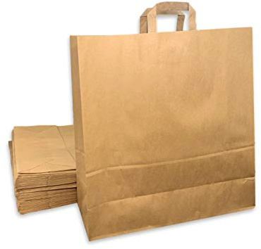 50 Grands Sacs Papier kraft marron écru avec poignée 36 litres largeur 45 cm, hauteur 47 cm, soufflet 17- sac cabas à anse plate solide, résistant papier 100g non imprimé ref UGSE33PP1F (50)